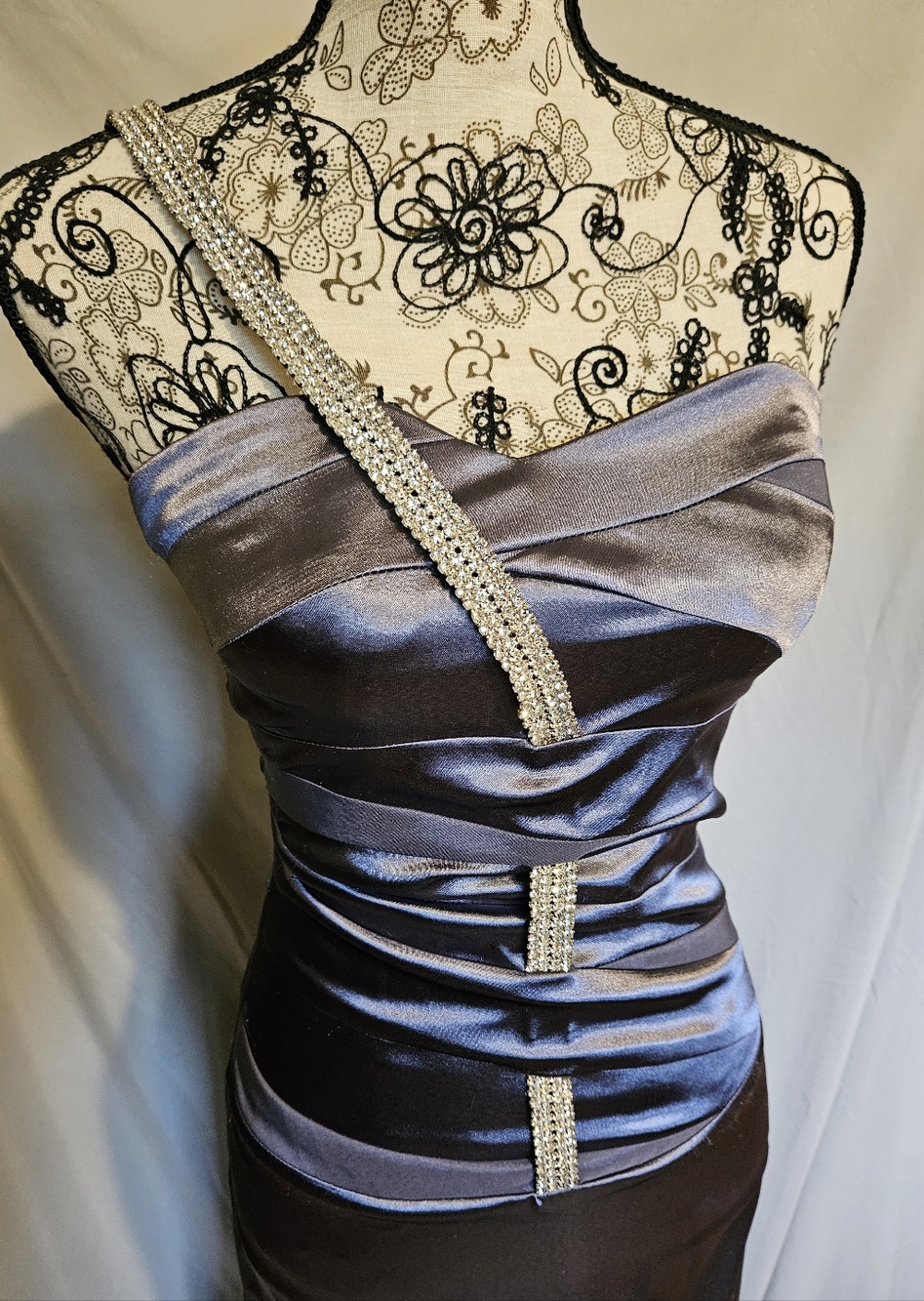 Grey Silver Satin Gown